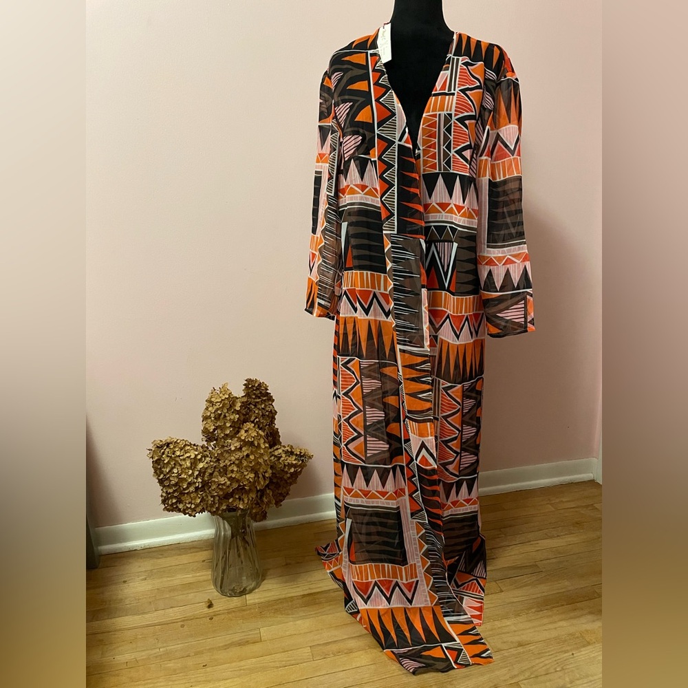 Monif C. Aztec Orange Swim Coverup. - Picture 3 of 7